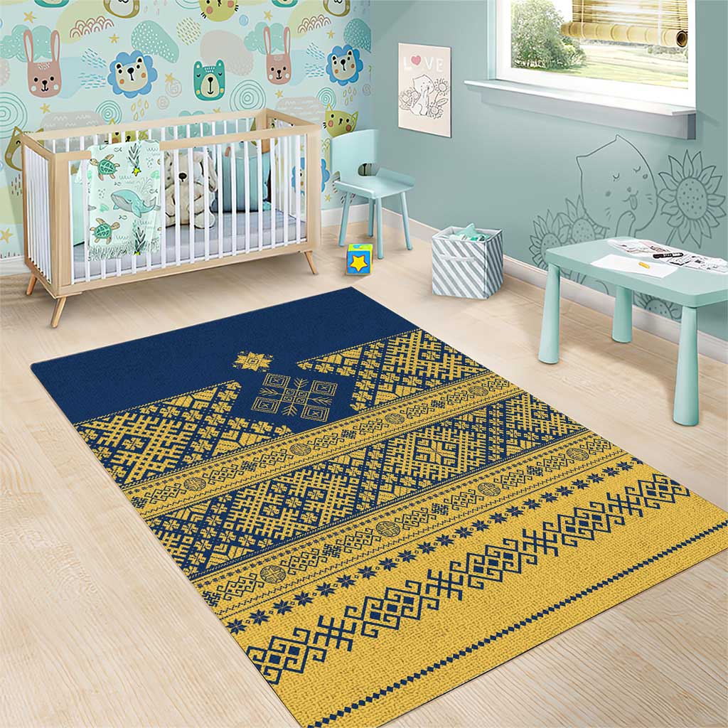 Latvia Jani Midsummer Area Rug Blue Gold Latvijas Auseklis