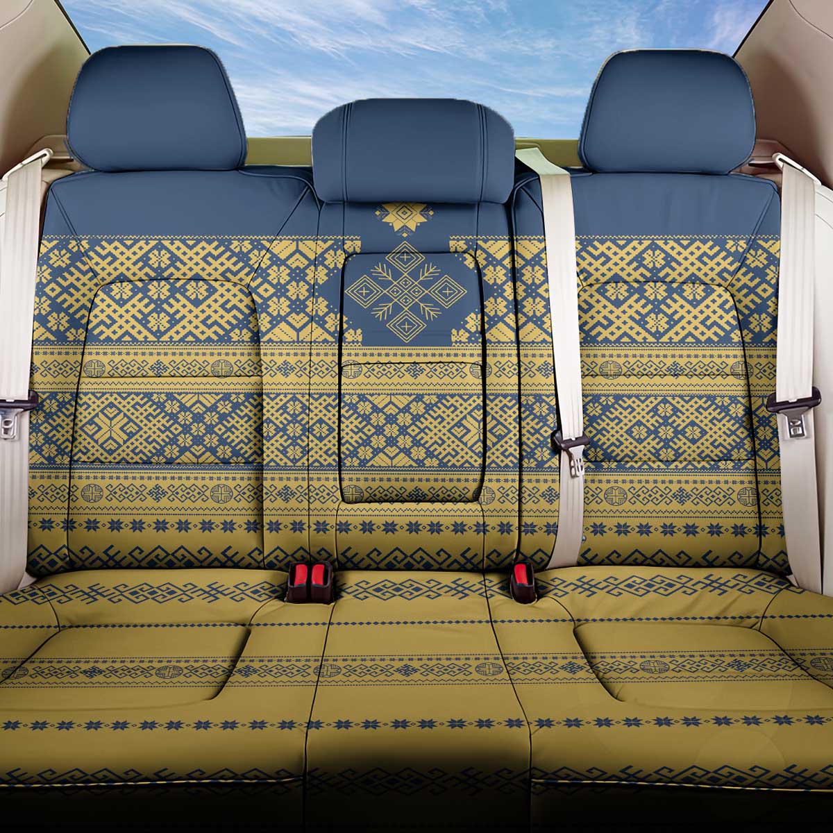 Latvia Jani Midsummer Back Car Seat Cover Blue Gold Latvijas Auseklis
