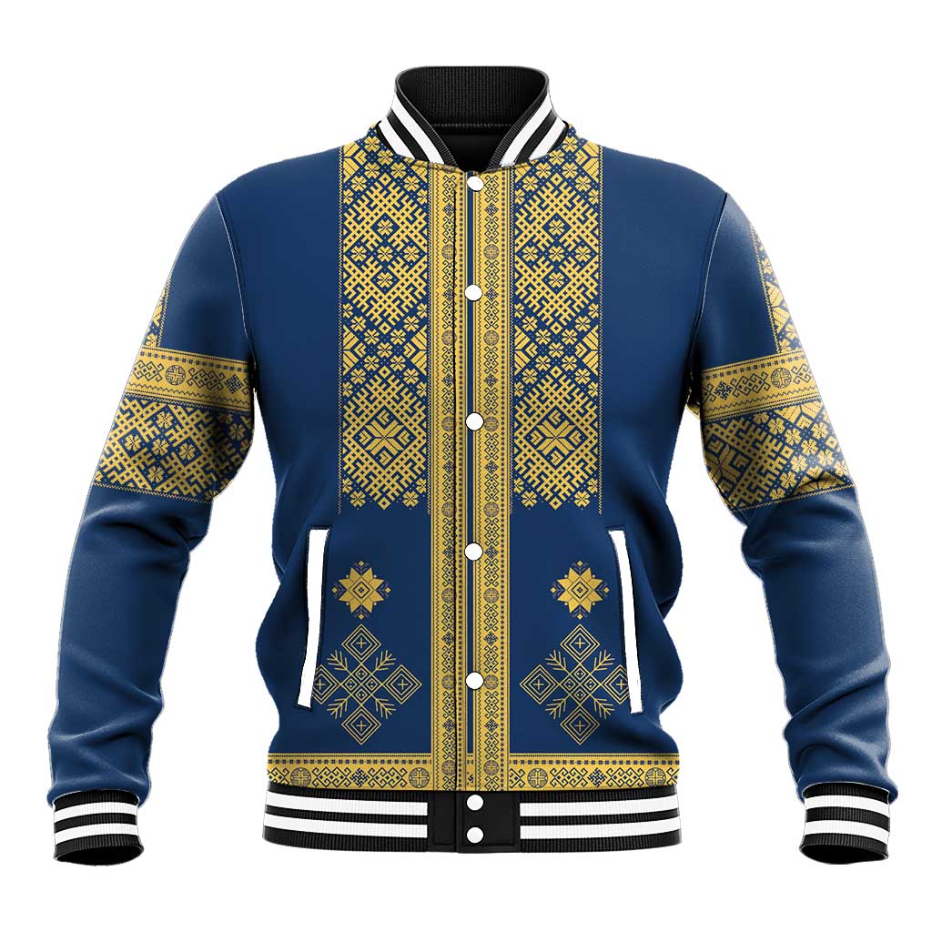 Latvia Jani Midsummer Baseball Jacket Blue Gold Latvijas Auseklis
