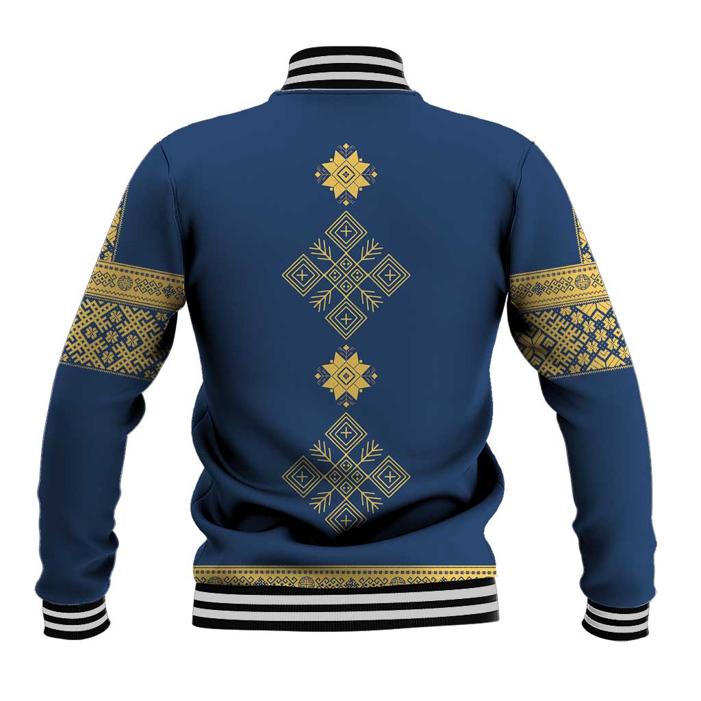 Latvia Jani Midsummer Baseball Jacket Blue Gold Latvijas Auseklis