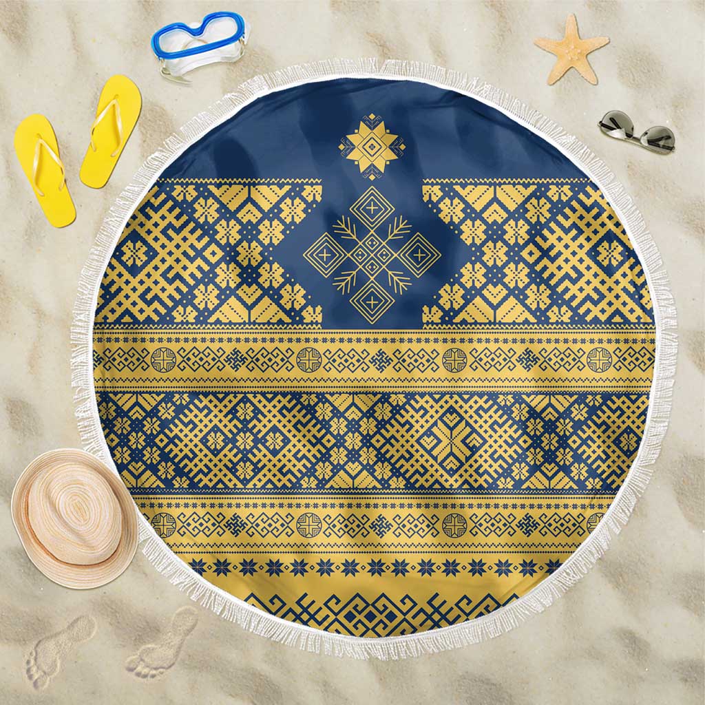 Latvia Jani Midsummer Beach Blanket Blue Gold Latvijas Auseklis