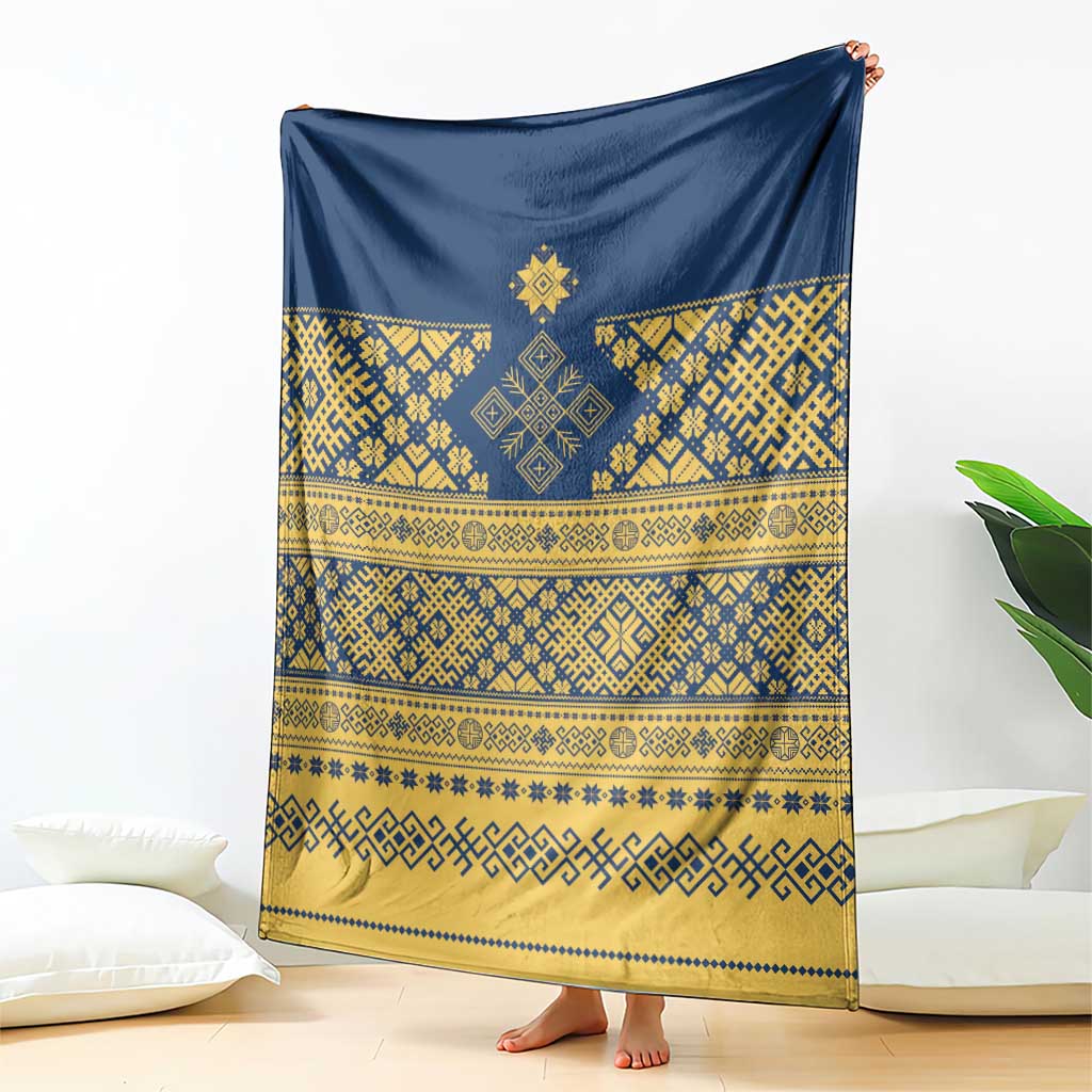 Latvia Jani Midsummer Blanket Blue Gold Latvijas Auseklis