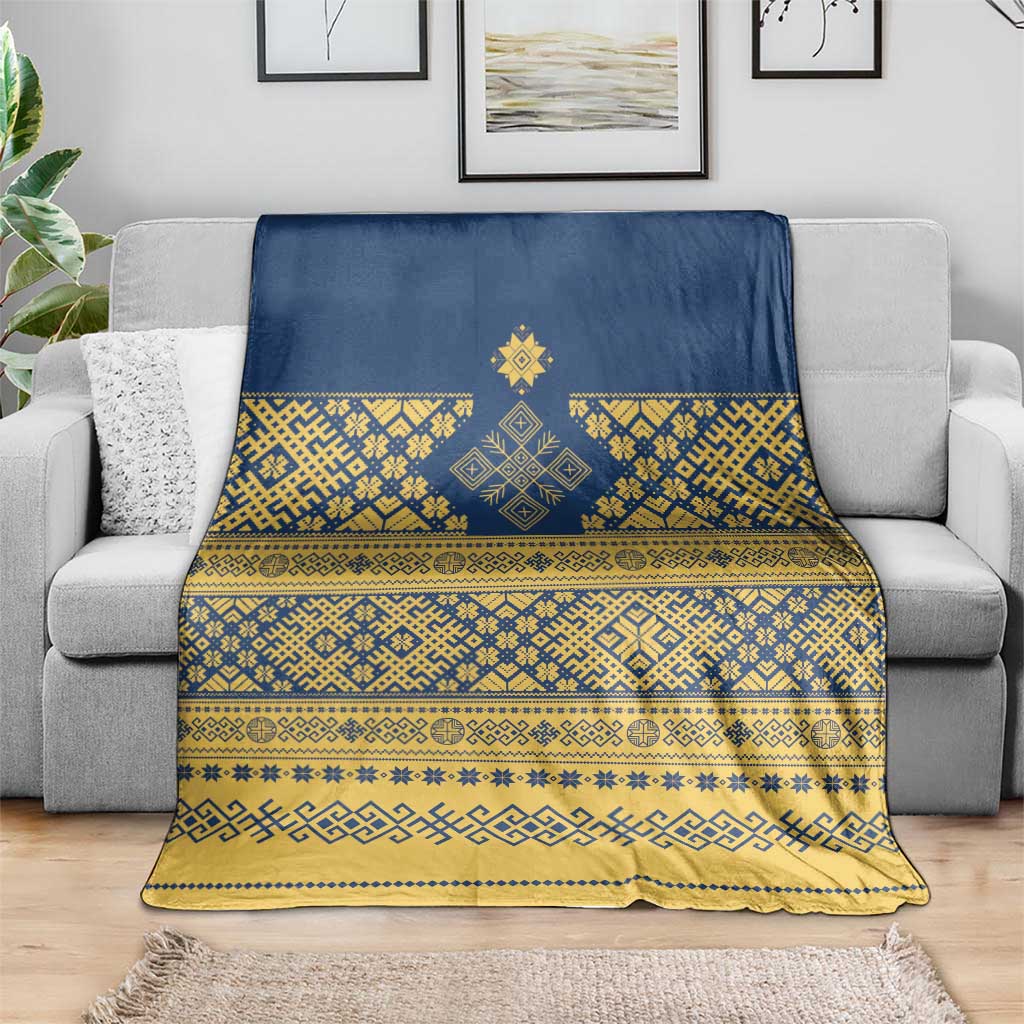 Latvia Jani Midsummer Blanket Blue Gold Latvijas Auseklis