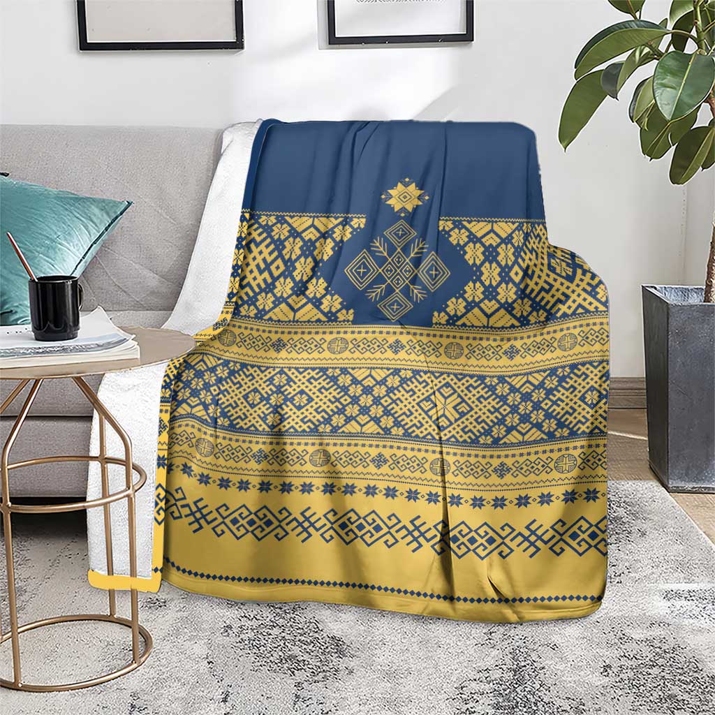 Latvia Jani Midsummer Blanket Blue Gold Latvijas Auseklis