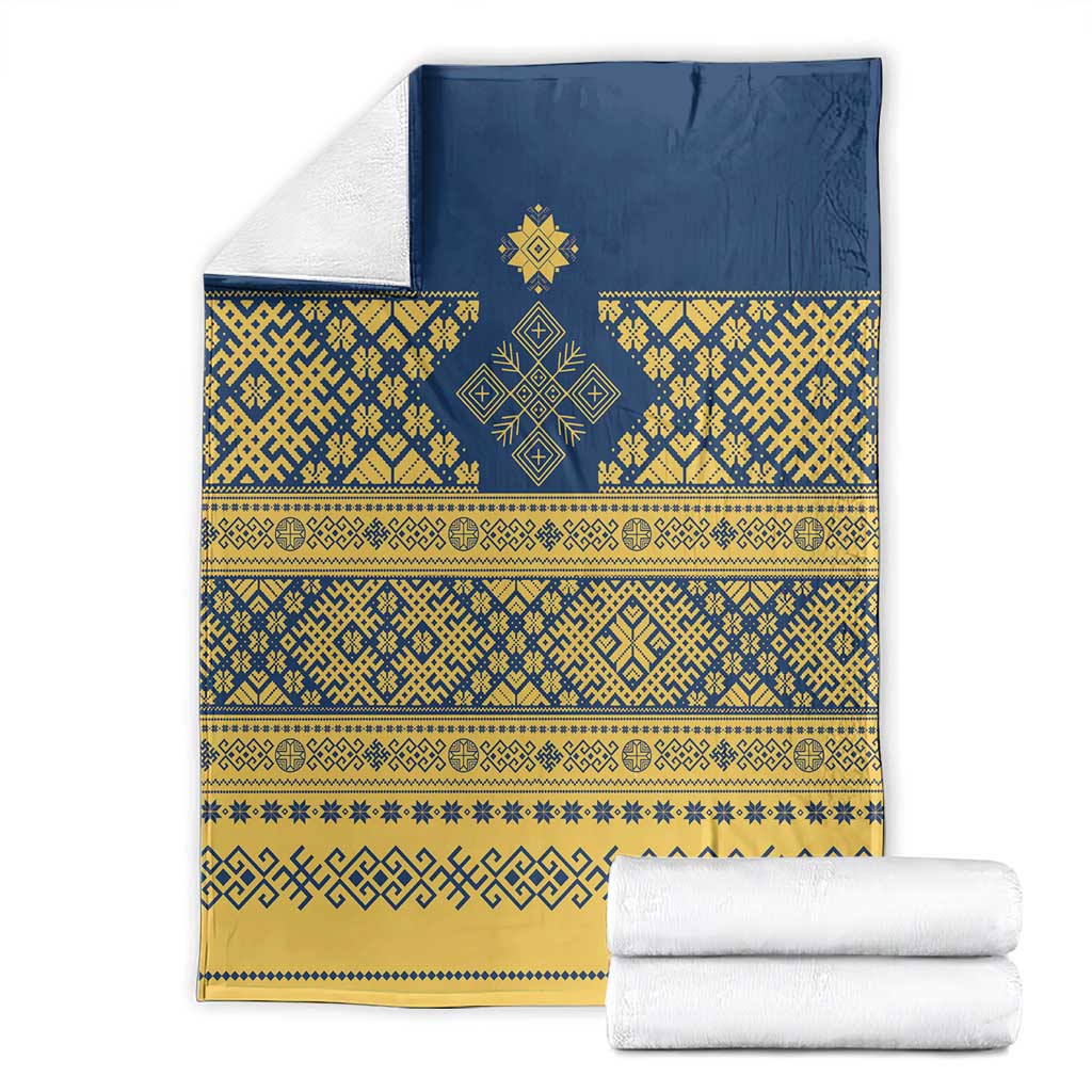 Latvia Jani Midsummer Blanket Blue Gold Latvijas Auseklis