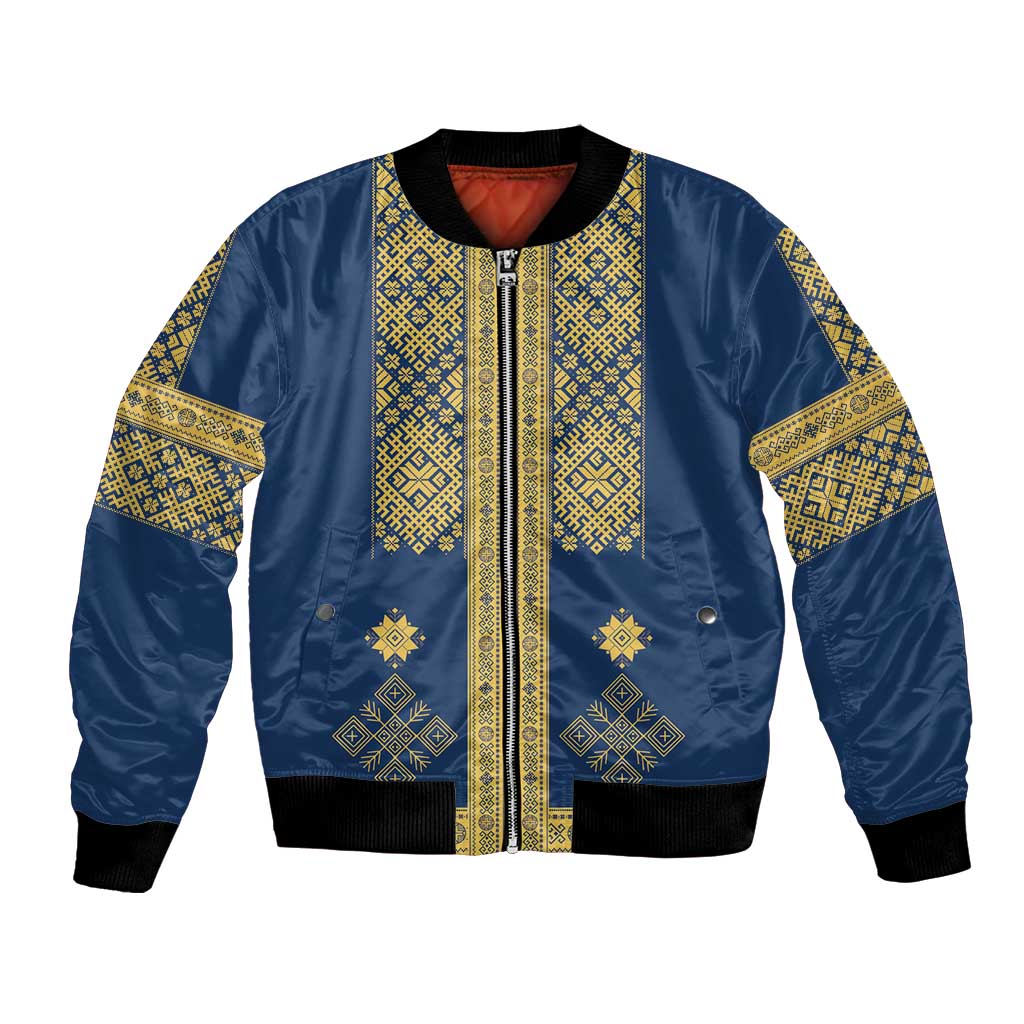 Latvia Jani Midsummer Bomber Jacket Blue Gold Latvijas Auseklis