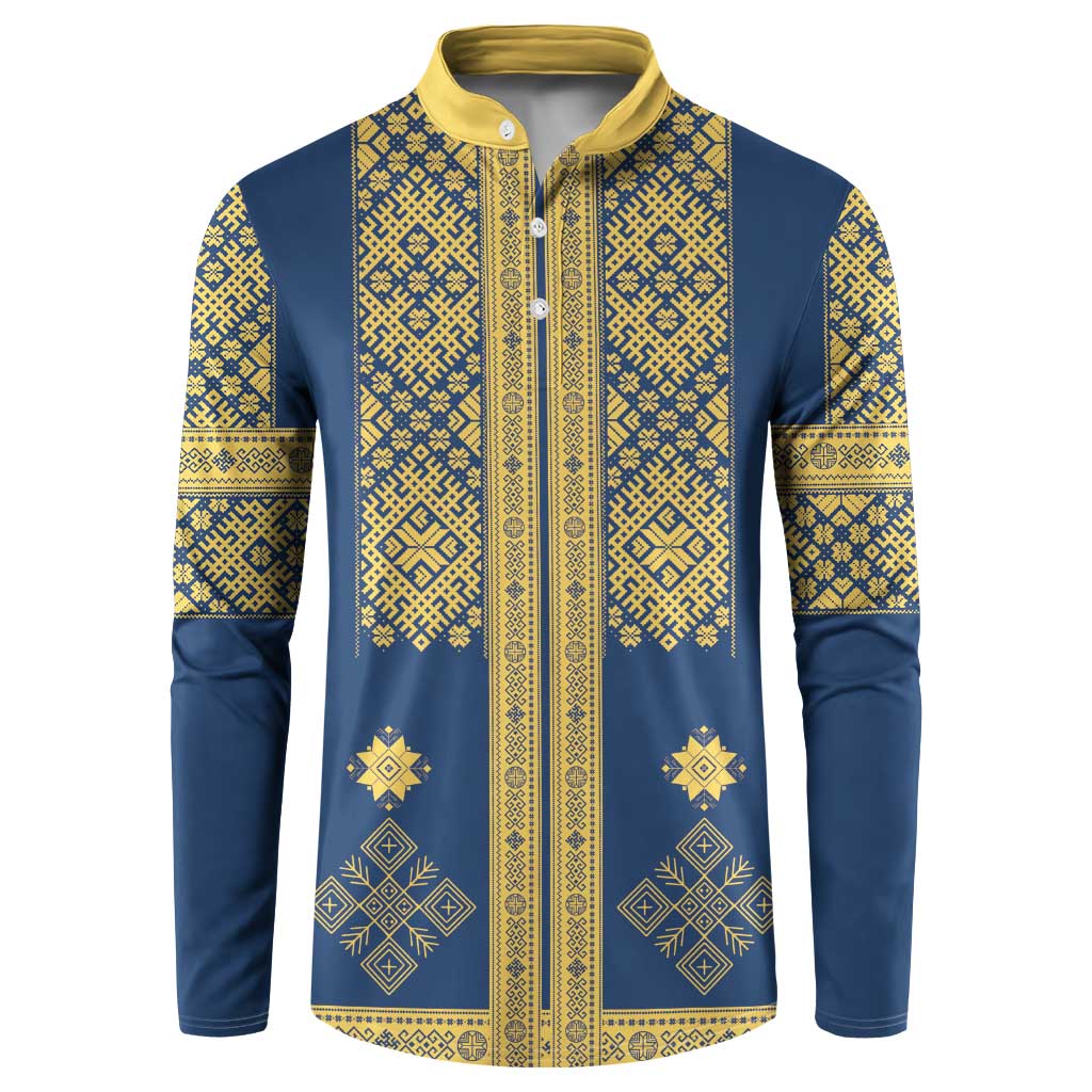 Latvia Jani Midsummer Button Sweatshirt Blue Gold Latvijas Auseklis