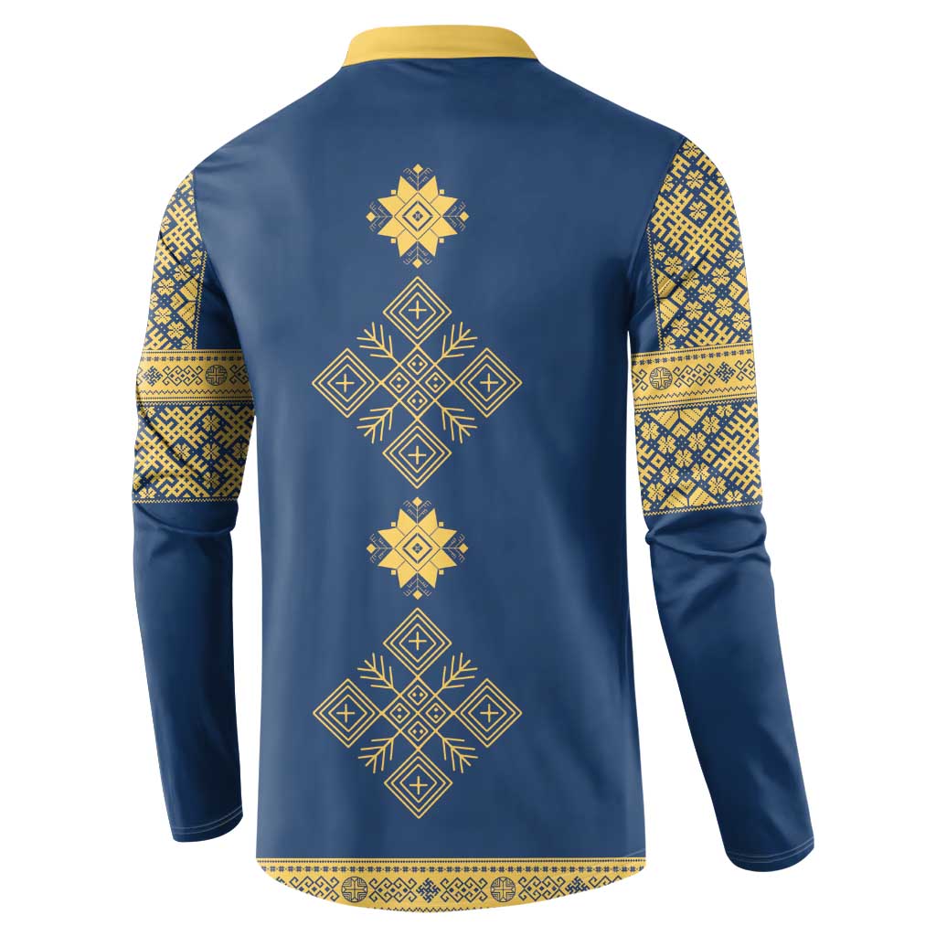 Latvia Jani Midsummer Button Sweatshirt Blue Gold Latvijas Auseklis