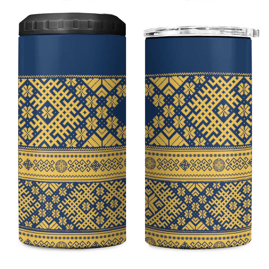 Latvia Jani Midsummer 4 in 1 Can Cooler Tumbler Blue Gold Latvijas Auseklis