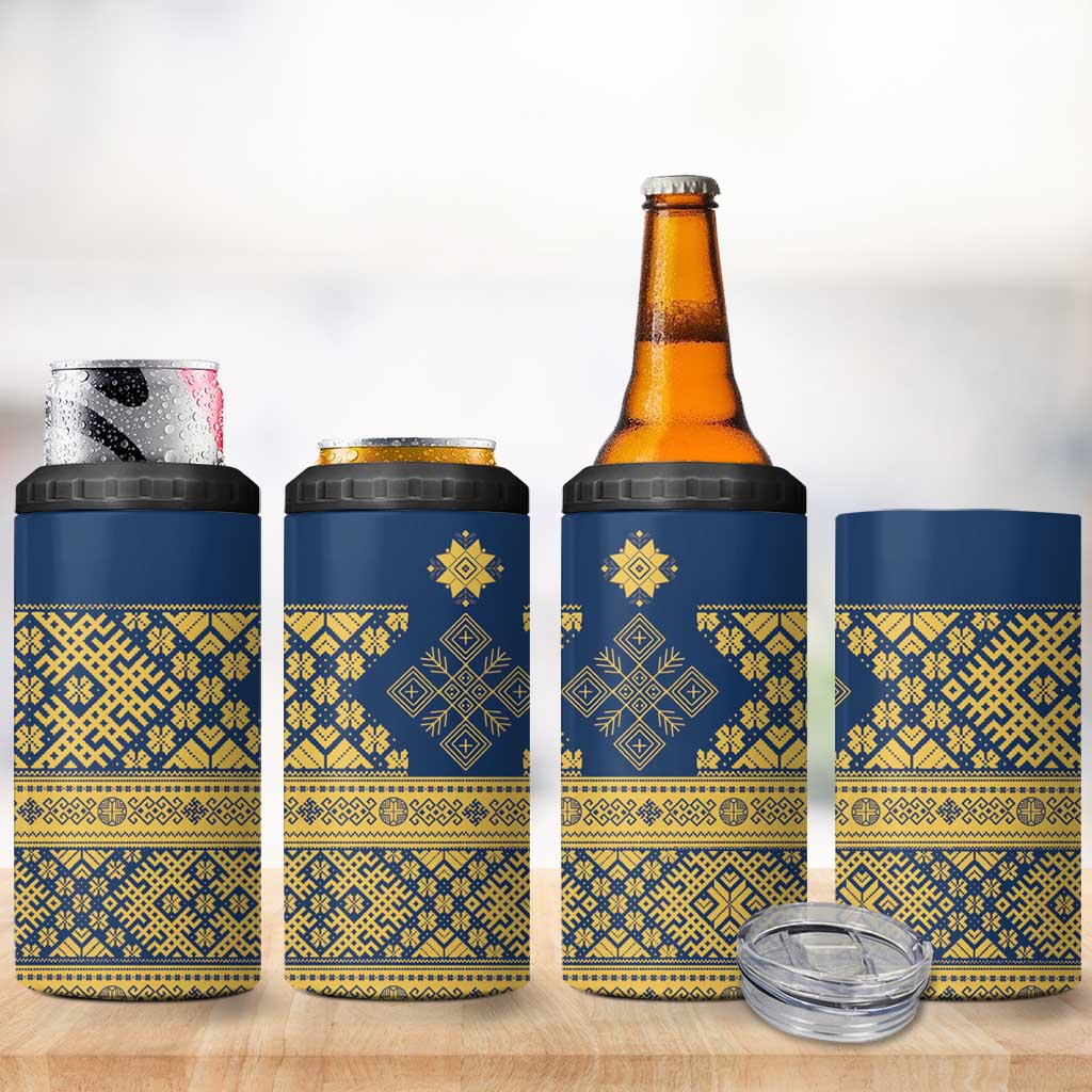 Latvia Jani Midsummer 4 in 1 Can Cooler Tumbler Blue Gold Latvijas Auseklis