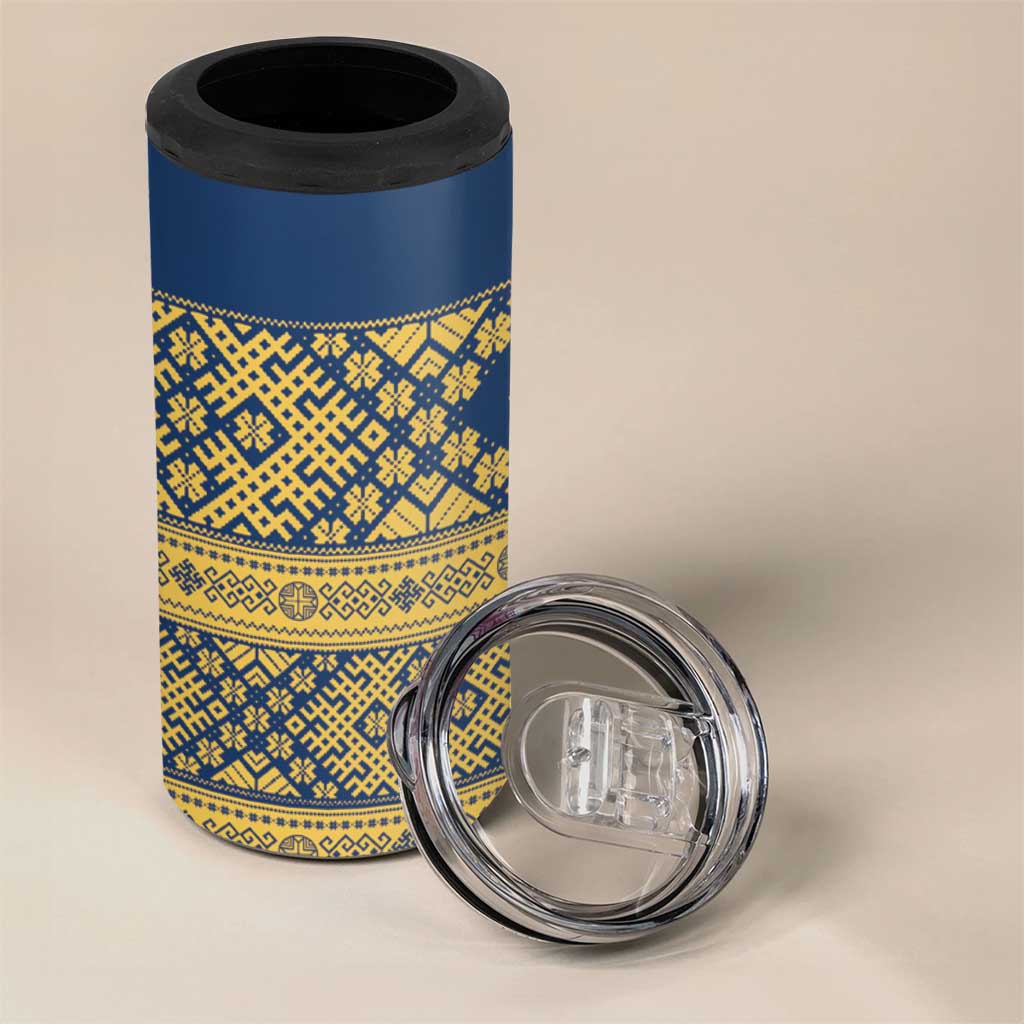 Latvia Jani Midsummer 4 in 1 Can Cooler Tumbler Blue Gold Latvijas Auseklis