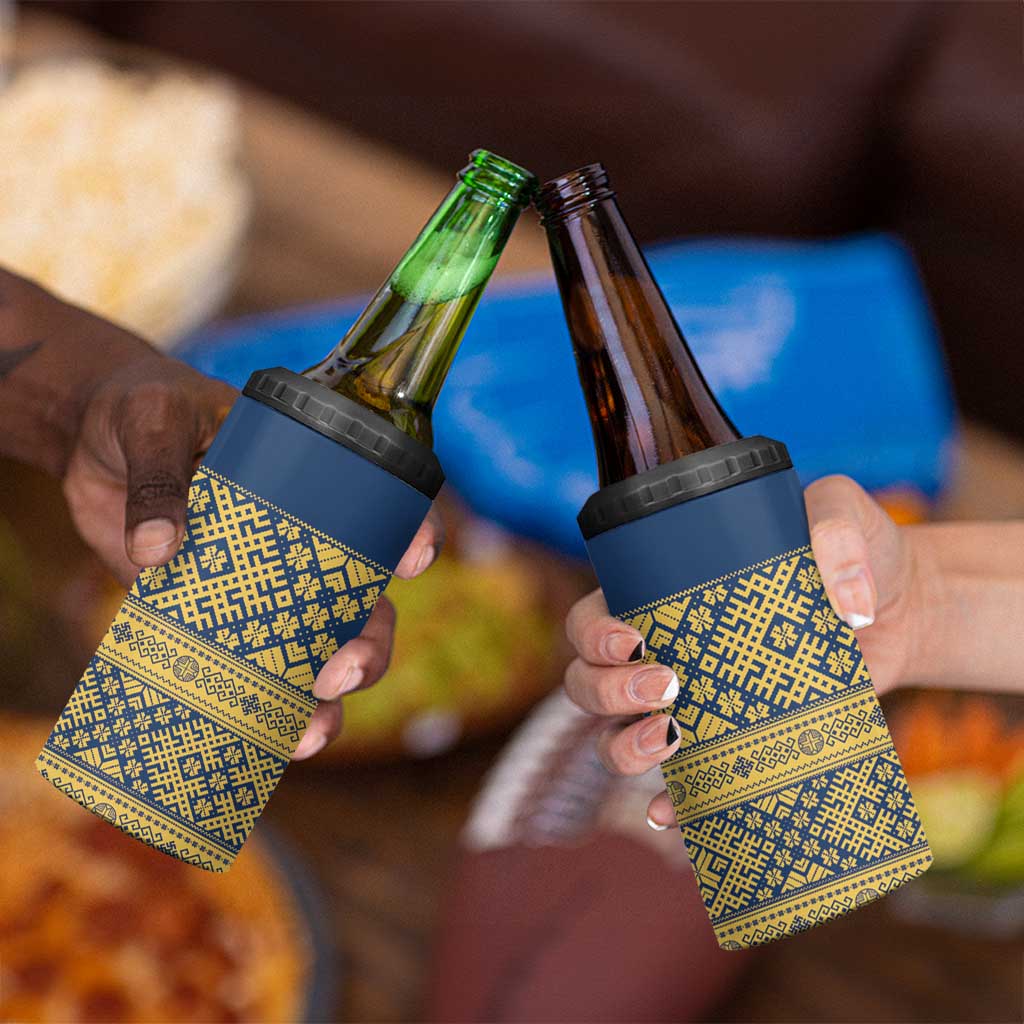 Latvia Jani Midsummer 4 in 1 Can Cooler Tumbler Blue Gold Latvijas Auseklis