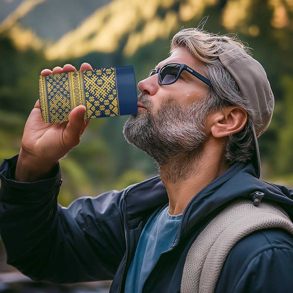 Latvia Jani Midsummer 4 in 1 Can Cooler Tumbler Blue Gold Latvijas Auseklis