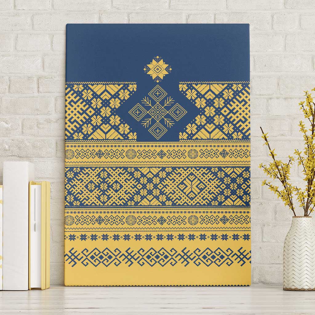 Latvia Jani Midsummer Canvas Wall Art Blue Gold Latvijas Auseklis