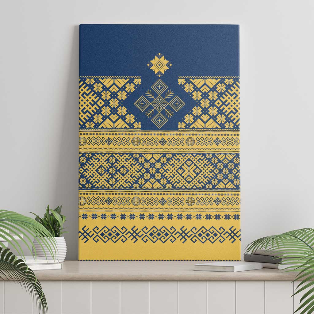 Latvia Jani Midsummer Canvas Wall Art Blue Gold Latvijas Auseklis