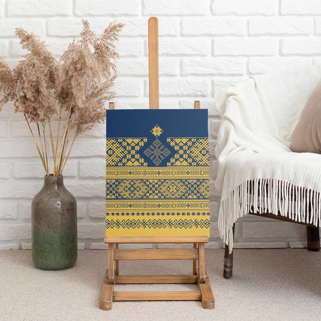 Latvia Jani Midsummer Canvas Wall Art Blue Gold Latvijas Auseklis
