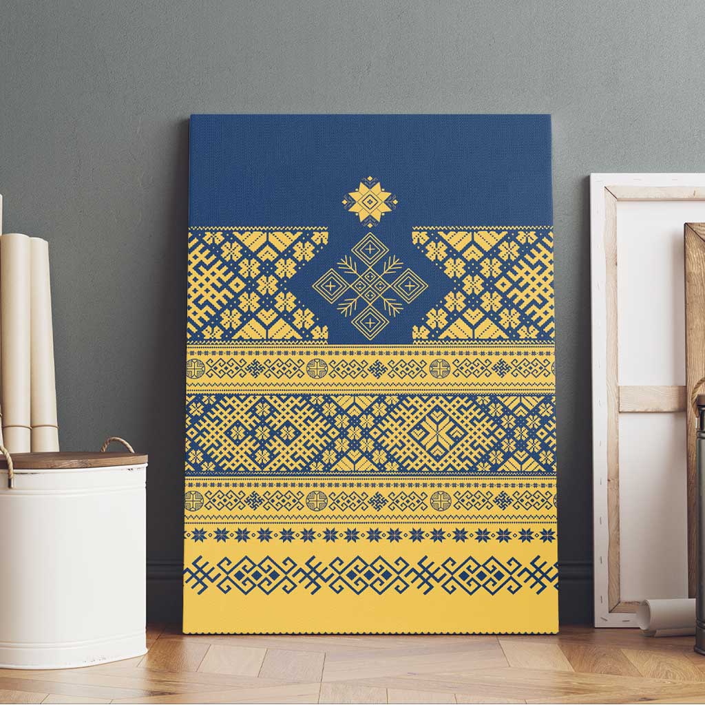 Latvia Jani Midsummer Canvas Wall Art Blue Gold Latvijas Auseklis