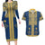 Latvia Jani Midsummer Couples Matching Long Sleeve Bodycon Dress and Hawaiian Shirt Blue Gold Latvijas Auseklis