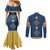 Latvia Jani Midsummer Couples Matching Mermaid Dress and Long Sleeve Button Shirt Blue Gold Latvijas Auseklis