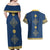 Latvia Jani Midsummer Couples Matching Off Shoulder Maxi Dress and Hawaiian Shirt Blue Gold Latvijas Auseklis