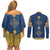 Latvia Jani Midsummer Couples Matching Off Shoulder Short Dress and Long Sleeve Button Shirt Blue Gold Latvijas Auseklis