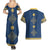 Latvia Jani Midsummer Couples Matching Summer Maxi Dress and Hawaiian Shirt Blue Gold Latvijas Auseklis