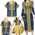 Latvia Jani Midsummer Family Matching Long Sleeve Bodycon Dress and Hawaiian Shirt Blue Gold Latvijas Auseklis