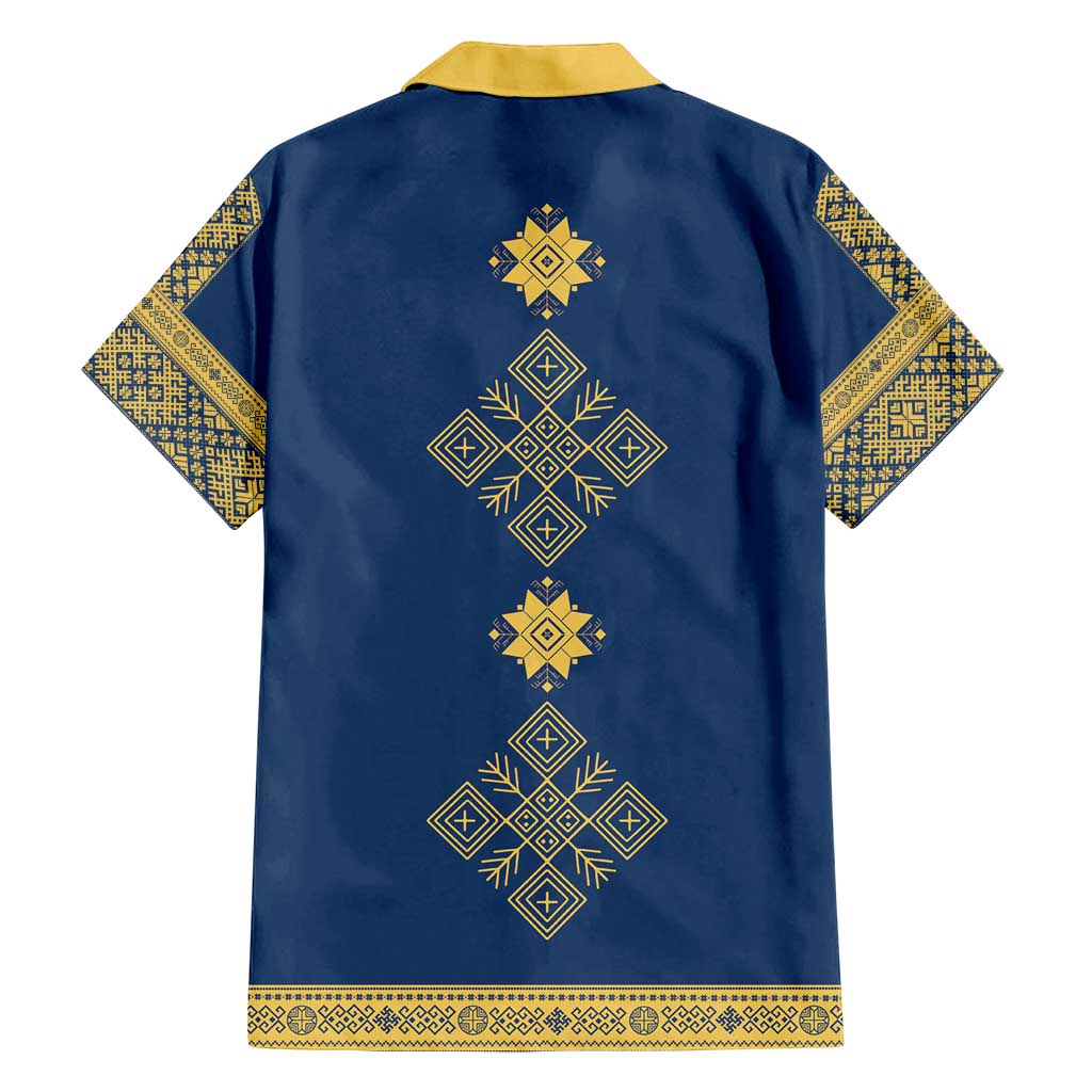 Latvia Jani Midsummer Family Matching Long Sleeve Bodycon Dress and Hawaiian Shirt Blue Gold Latvijas Auseklis