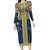 Latvia Jani Midsummer Family Matching Long Sleeve Bodycon Dress and Hawaiian Shirt Blue Gold Latvijas Auseklis