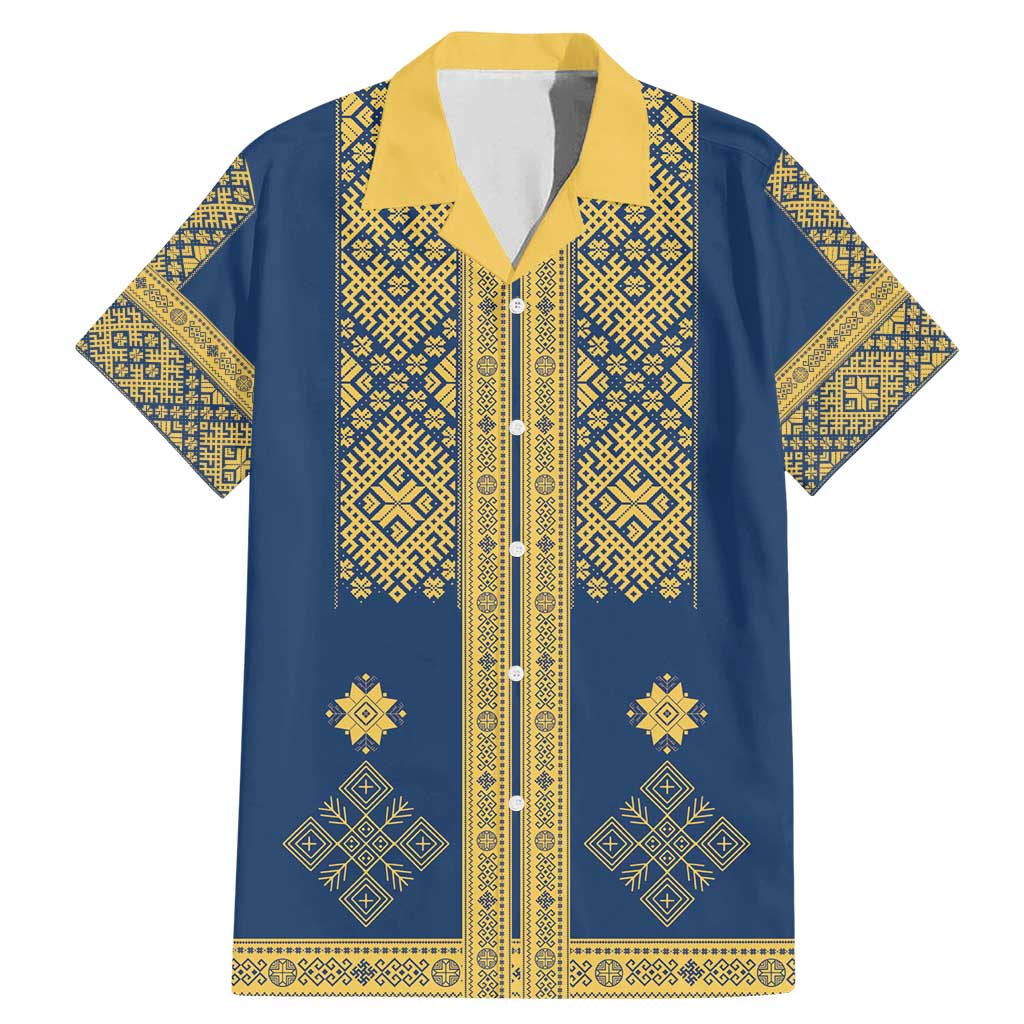 Latvia Jani Midsummer Family Matching Mermaid Dress and Hawaiian Shirt Blue Gold Latvijas Auseklis