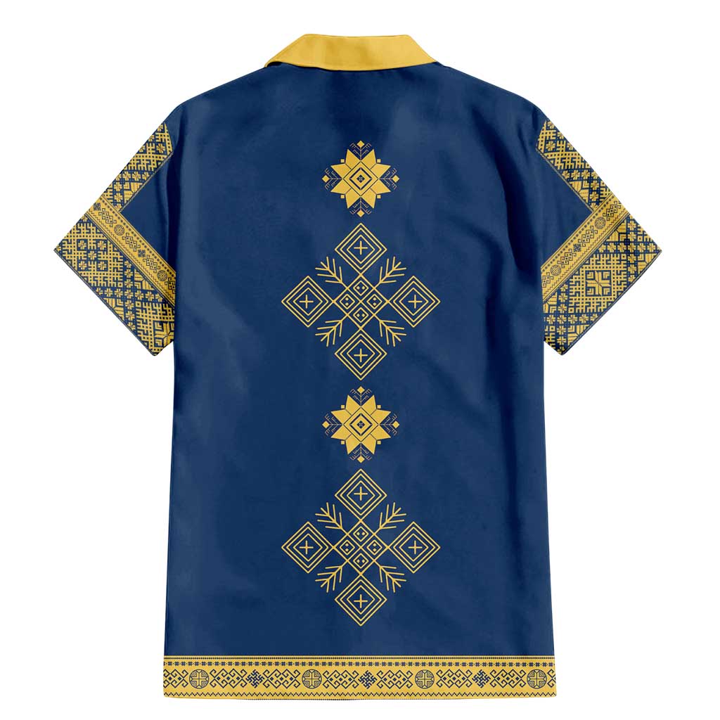 Latvia Jani Midsummer Family Matching Mermaid Dress and Hawaiian Shirt Blue Gold Latvijas Auseklis