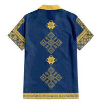 Latvia Jani Midsummer Family Matching Mermaid Dress and Hawaiian Shirt Blue Gold Latvijas Auseklis