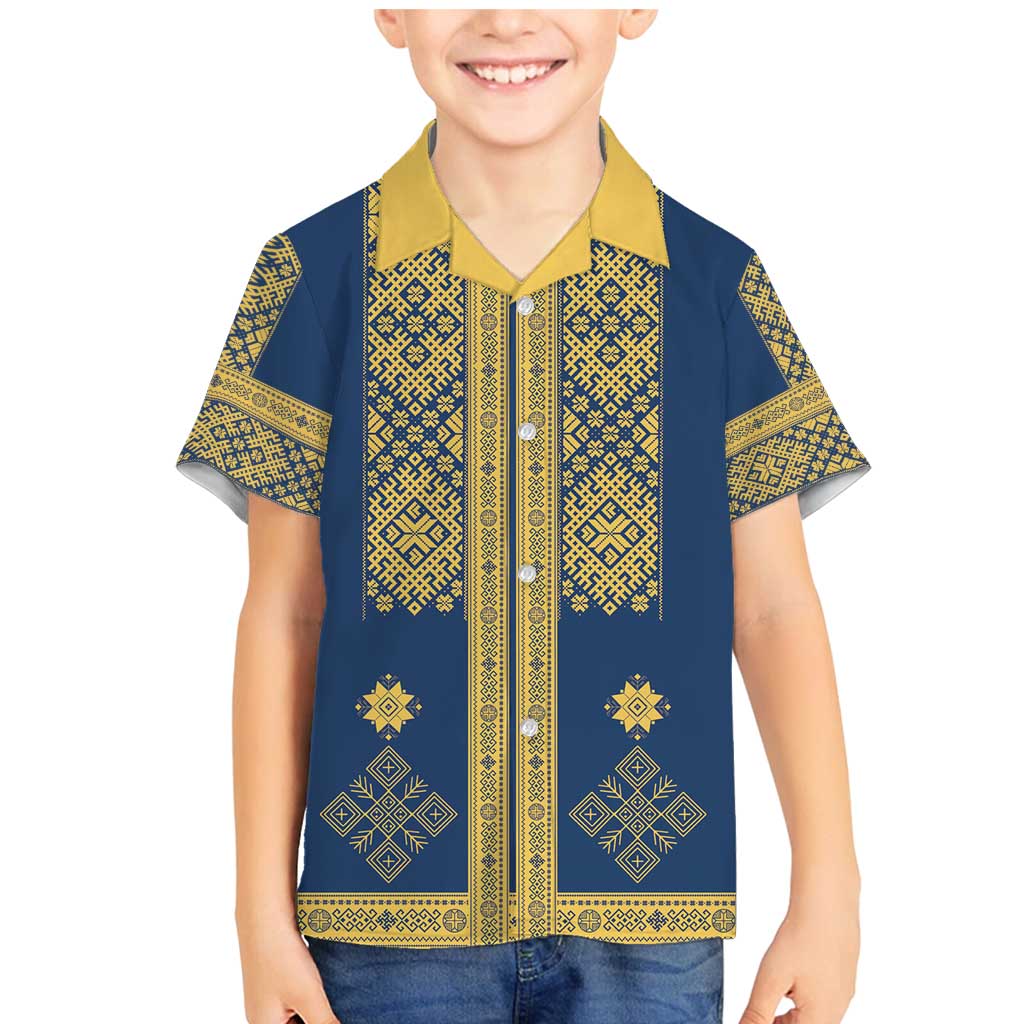 Latvia Jani Midsummer Family Matching Mermaid Dress and Hawaiian Shirt Blue Gold Latvijas Auseklis