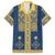 Latvia Jani Midsummer Family Matching Off The Shoulder Long Sleeve Dress and Hawaiian Shirt Blue Gold Latvijas Auseklis