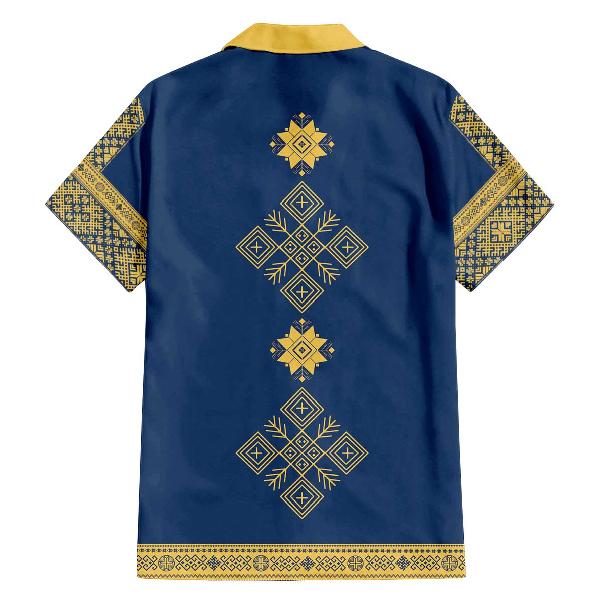 Latvia Jani Midsummer Family Matching Off The Shoulder Long Sleeve Dress and Hawaiian Shirt Blue Gold Latvijas Auseklis