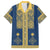 Latvia Jani Midsummer Family Matching Off Shoulder Short Dress and Hawaiian Shirt Blue Gold Latvijas Auseklis