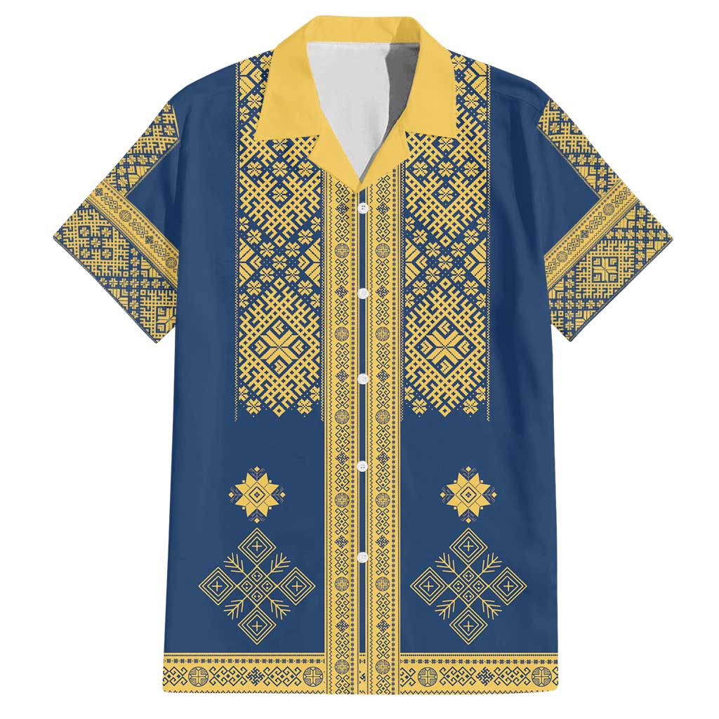Latvia Jani Midsummer Family Matching Puletasi and Hawaiian Shirt Blue Gold Latvijas Auseklis