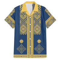 Latvia Jani Midsummer Family Matching Puletasi and Hawaiian Shirt Blue Gold Latvijas Auseklis