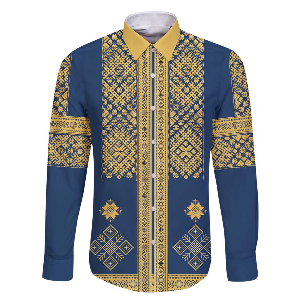 Latvia Jani Midsummer Family Matching Puletasi and Hawaiian Shirt Blue Gold Latvijas Auseklis