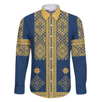 Latvia Jani Midsummer Family Matching Puletasi and Hawaiian Shirt Blue Gold Latvijas Auseklis