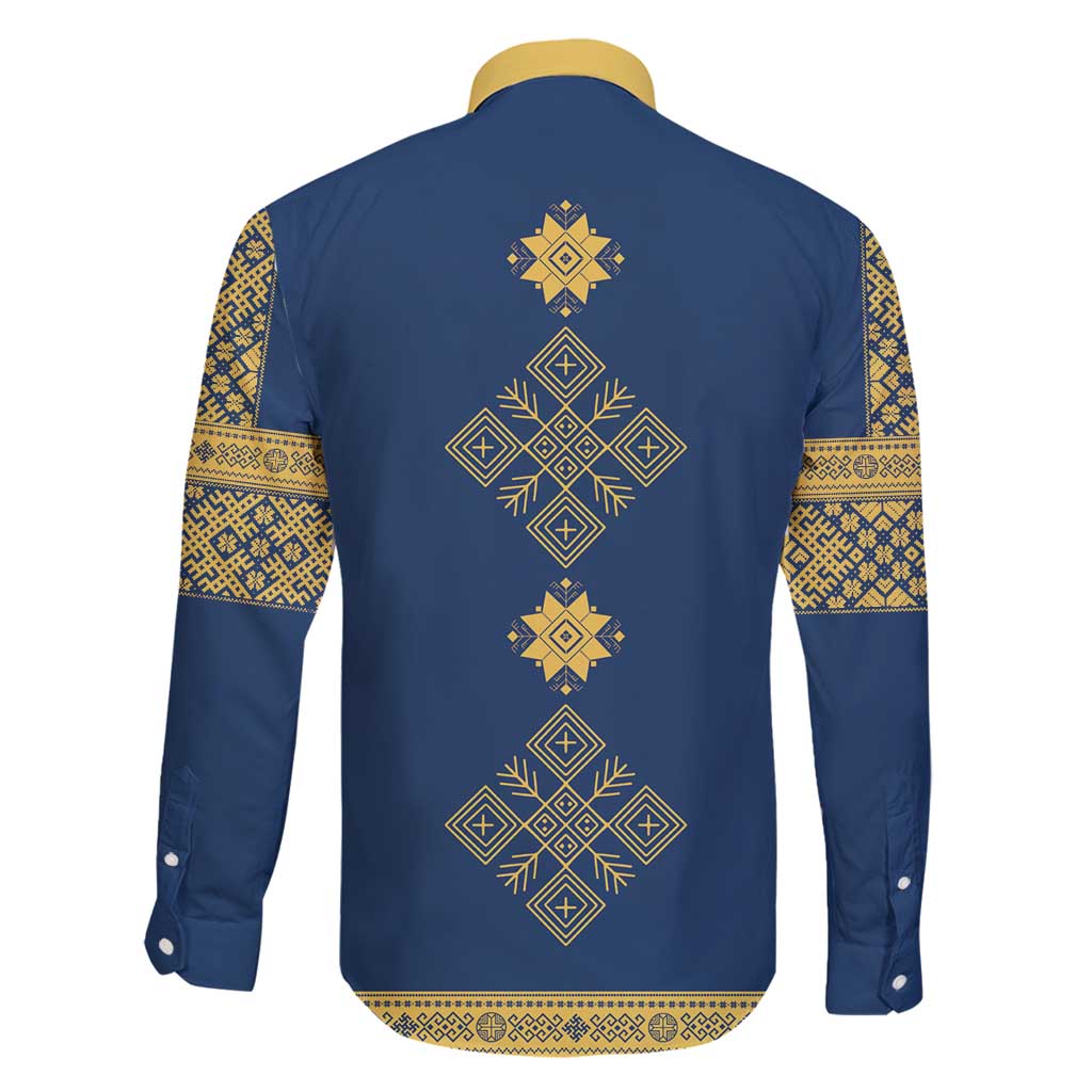 Latvia Jani Midsummer Family Matching Puletasi and Hawaiian Shirt Blue Gold Latvijas Auseklis