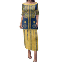 Latvia Jani Midsummer Family Matching Puletasi and Hawaiian Shirt Blue Gold Latvijas Auseklis