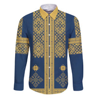 Latvia Jani Midsummer Family Matching Short Sleeve Bodycon Dress and Hawaiian Shirt Blue Gold Latvijas Auseklis