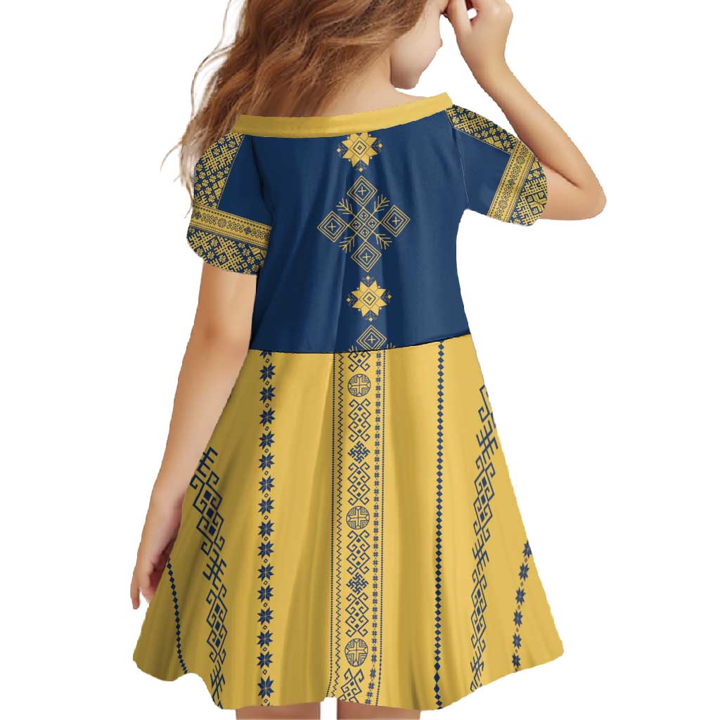 Latvia Jani Midsummer Family Matching Tank Maxi Dress and Hawaiian Shirt Blue Gold Latvijas Auseklis