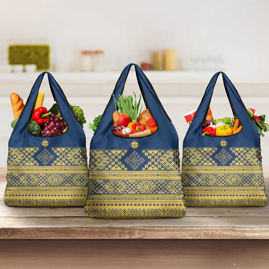 Latvia Jani Midsummer Grocery Bag Blue Gold Latvijas Auseklis