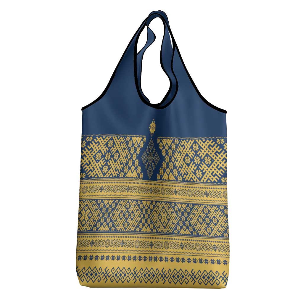 Latvia Jani Midsummer Grocery Bag Blue Gold Latvijas Auseklis