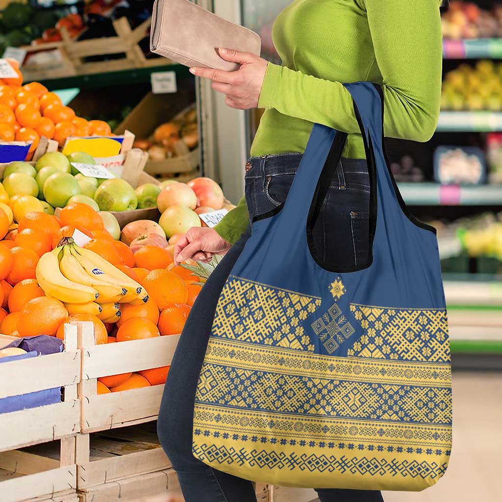 Latvia Jani Midsummer Grocery Bag Blue Gold Latvijas Auseklis