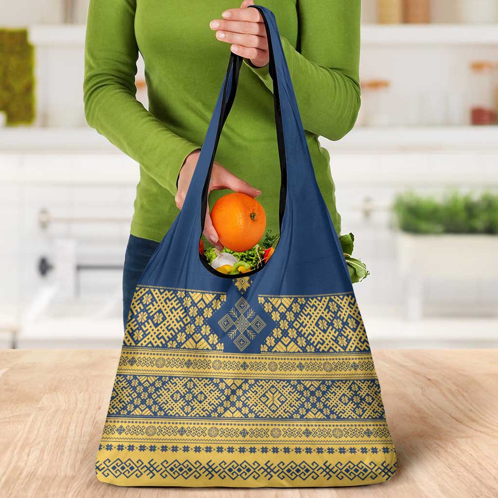 Latvia Jani Midsummer Grocery Bag Blue Gold Latvijas Auseklis