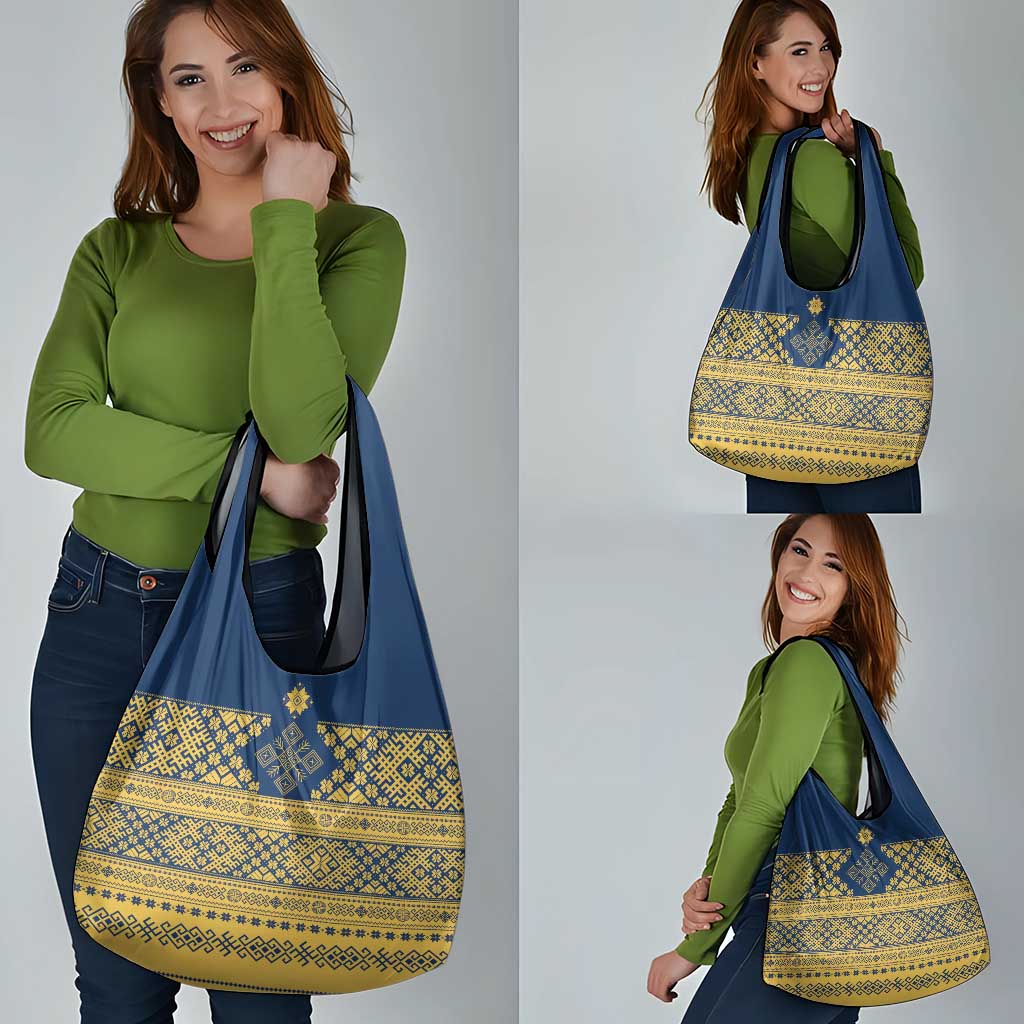 Latvia Jani Midsummer Grocery Bag Blue Gold Latvijas Auseklis