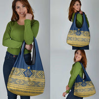 Latvia Jani Midsummer Grocery Bag Blue Gold Latvijas Auseklis